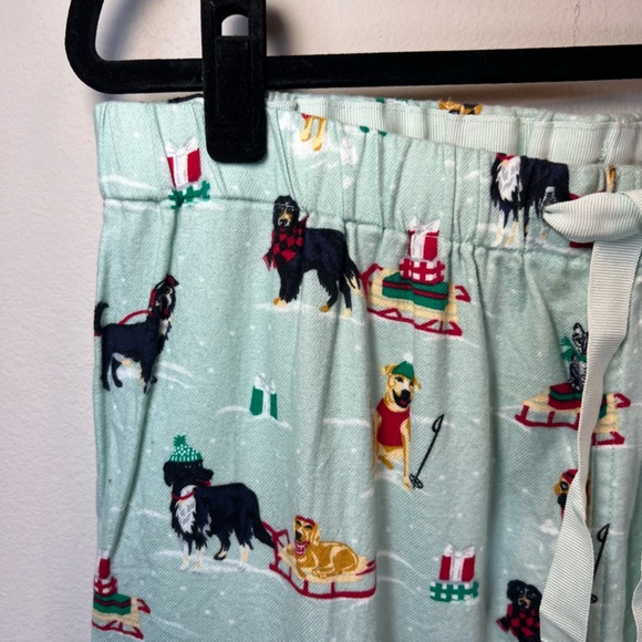 Lands End Womens Holiday Pajama Bottoms Aqua Dogs Cats Christmas Sleds Sz Medium - Picture 4 of 8